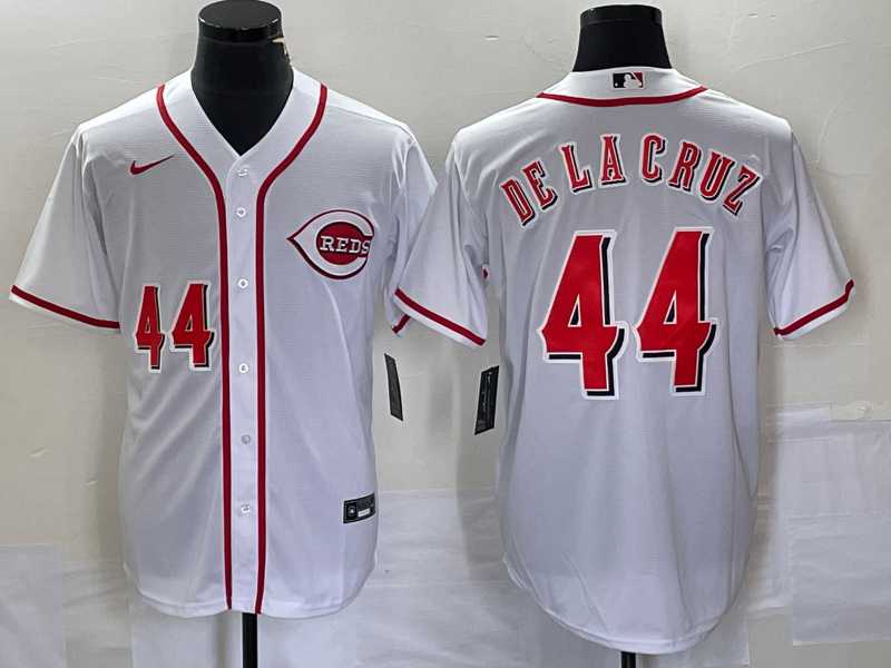 Men%27s Cincinnati Reds #44 Elly De La Cruz Number White Cool Base Stitched Baseball Jersey1->cincinnati reds->MLB Jersey